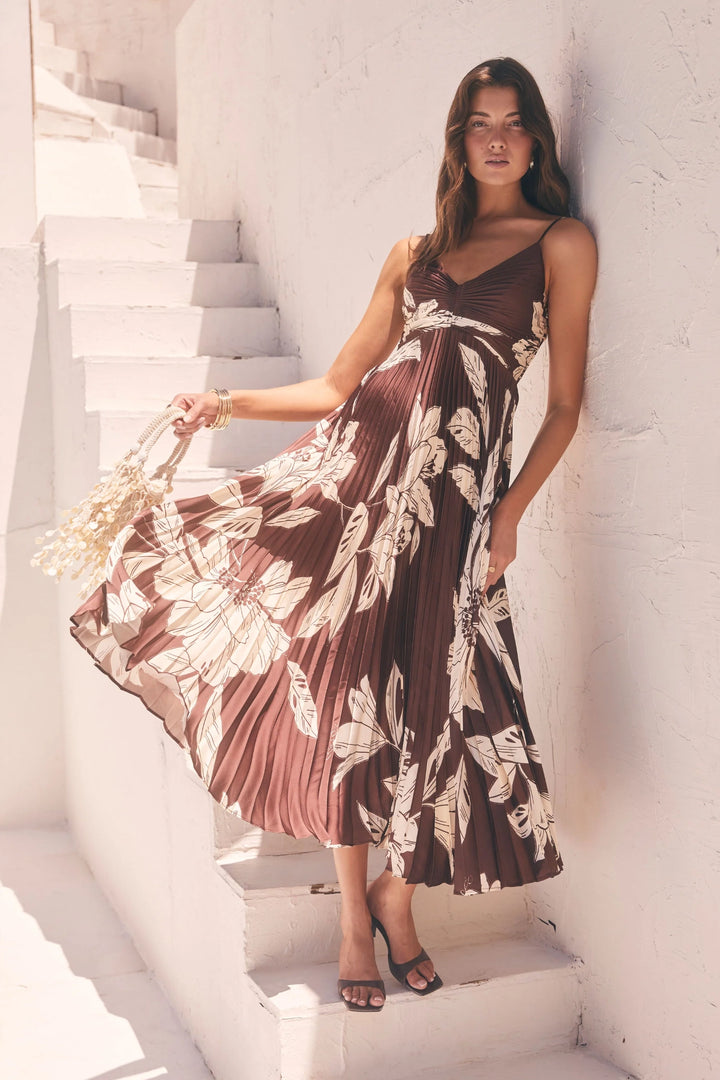 Clea Pleated Satin Dress