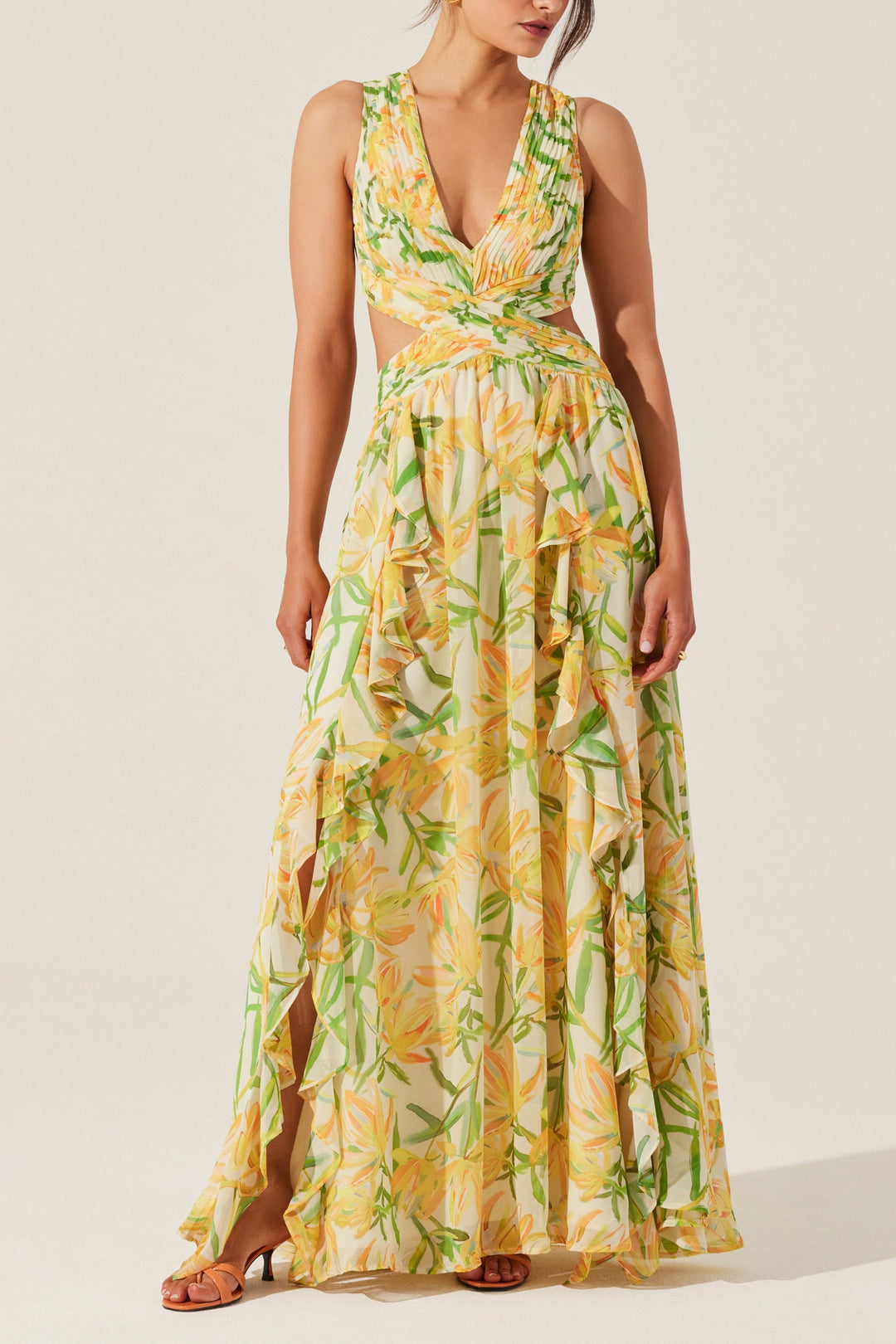 ASTR the Label | Noya Floral Cutout Maxi Dress in Yellow Green Floral | Size M ASTR the Label | Noya Floral Cutout Maxi Dress in Yellow Green Floral | Size M