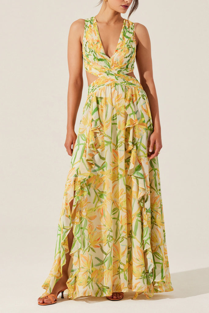 ASTR the Label | Noya Floral Cutout Maxi Dress in Yellow Green Floral | Size M ASTR the Label | Noya Floral Cutout Maxi Dress in Yellow Green Floral | Size M