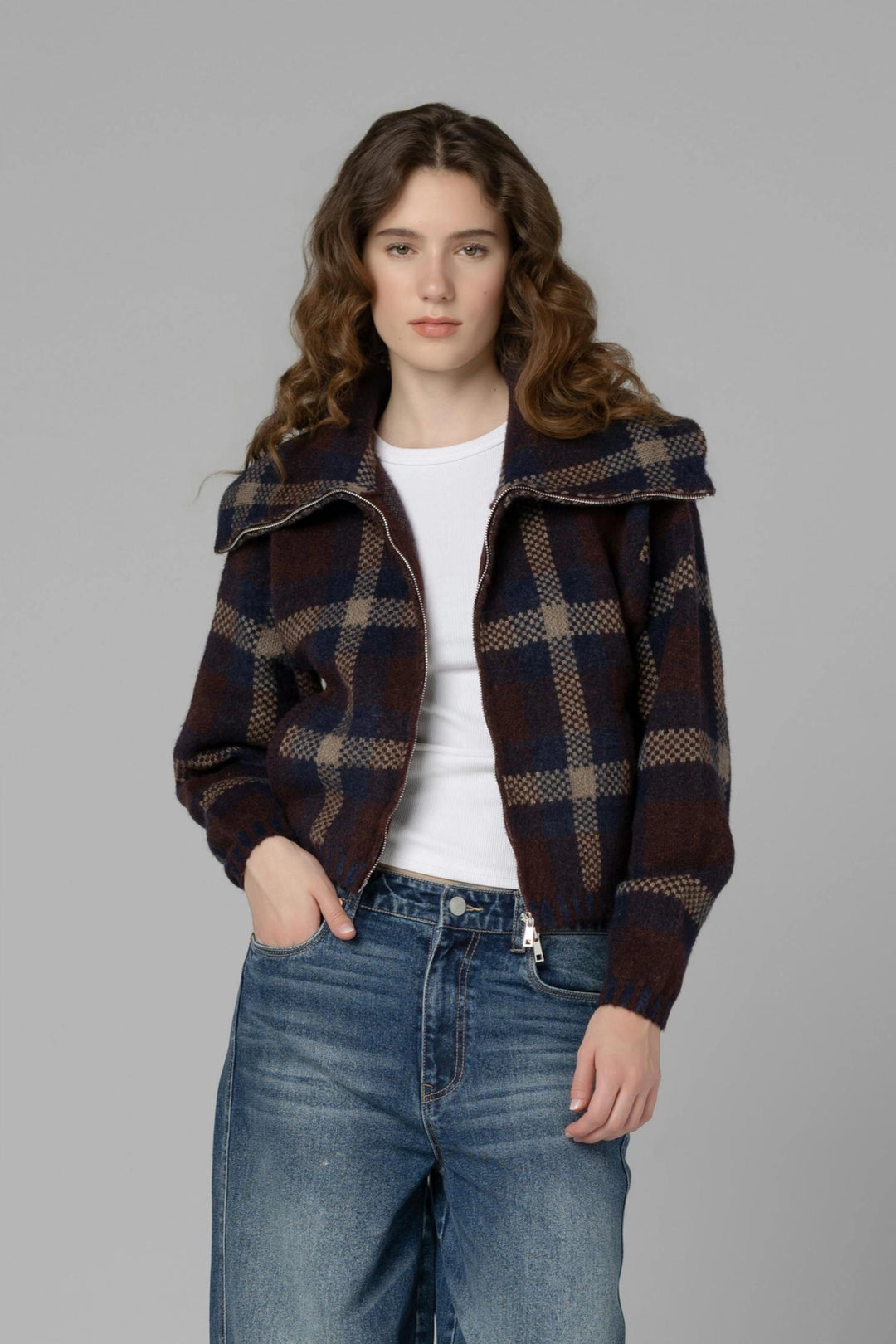 Plaid Knit Jacket
