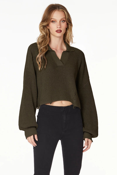 Distressed Polo Sweater