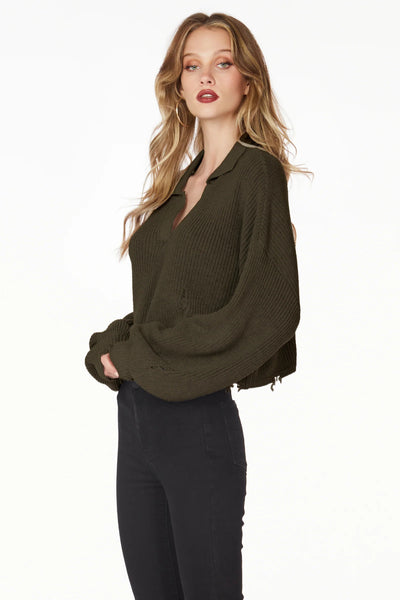 Distressed Polo Sweater