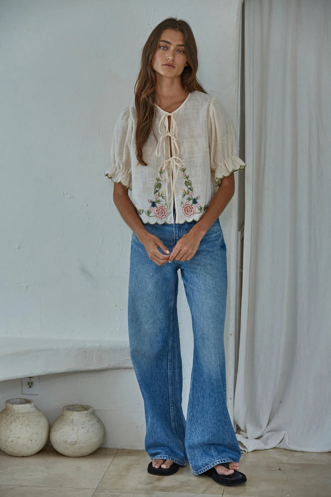 Embroidered Tie Top