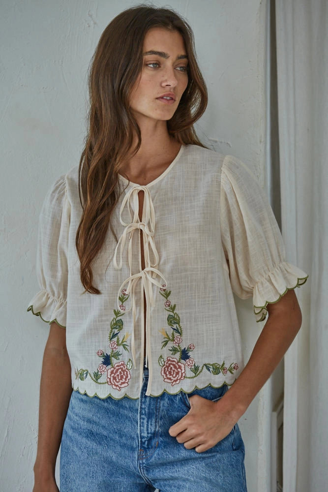 Embroidered Tie Top