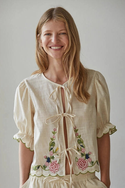 Embroidered Tie Top