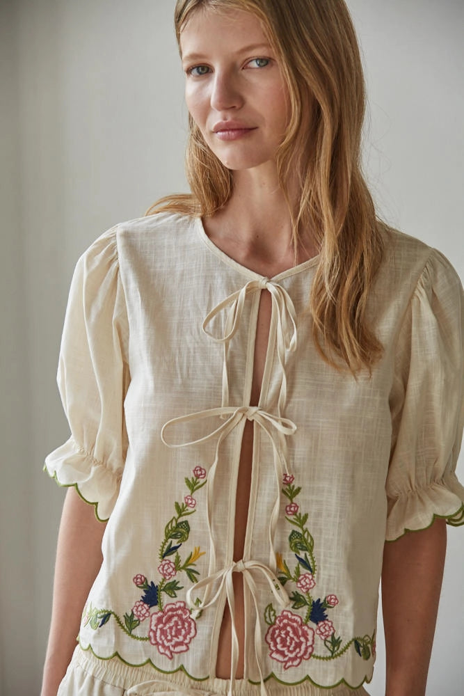 Embroidered Tie Top