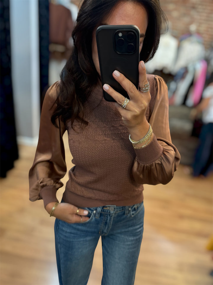 Knit Sweater w Woven Sleeves