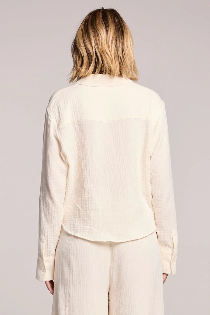 Gauze Crop Button Down