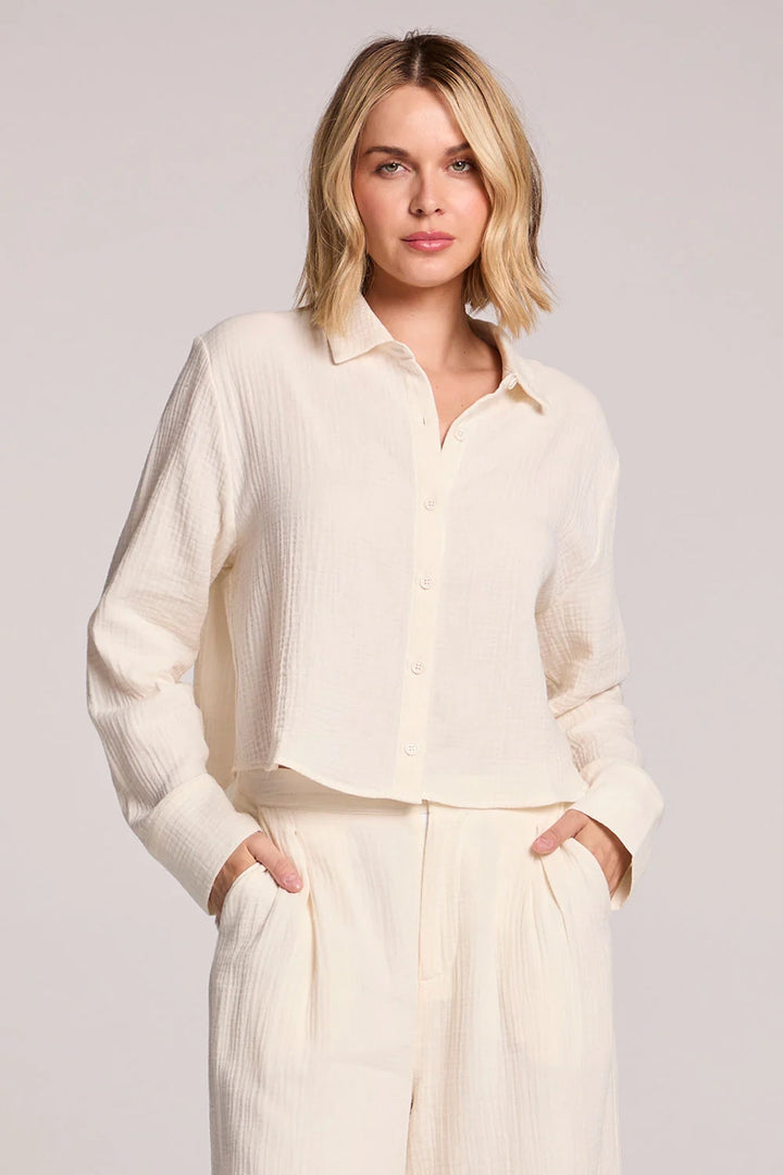 Gauze Crop Button Down