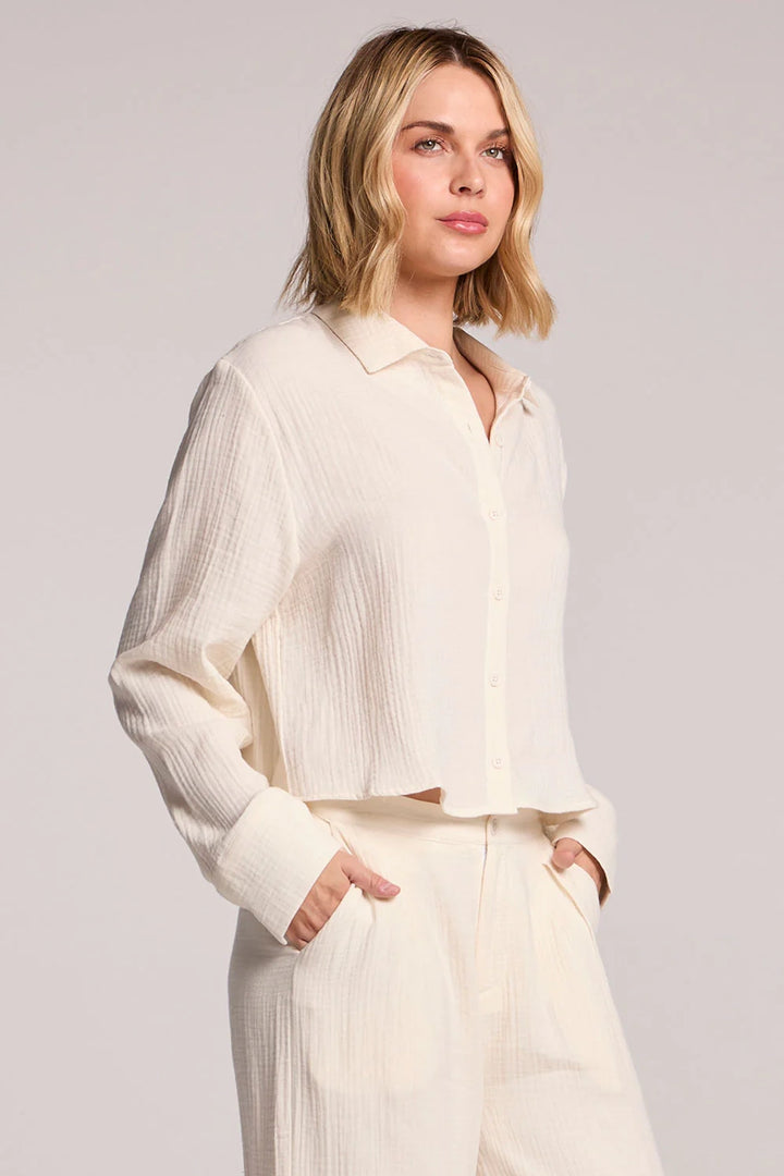 Gauze Crop Button Down