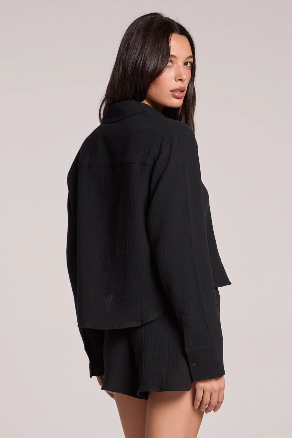 Gauze Crop Button Down