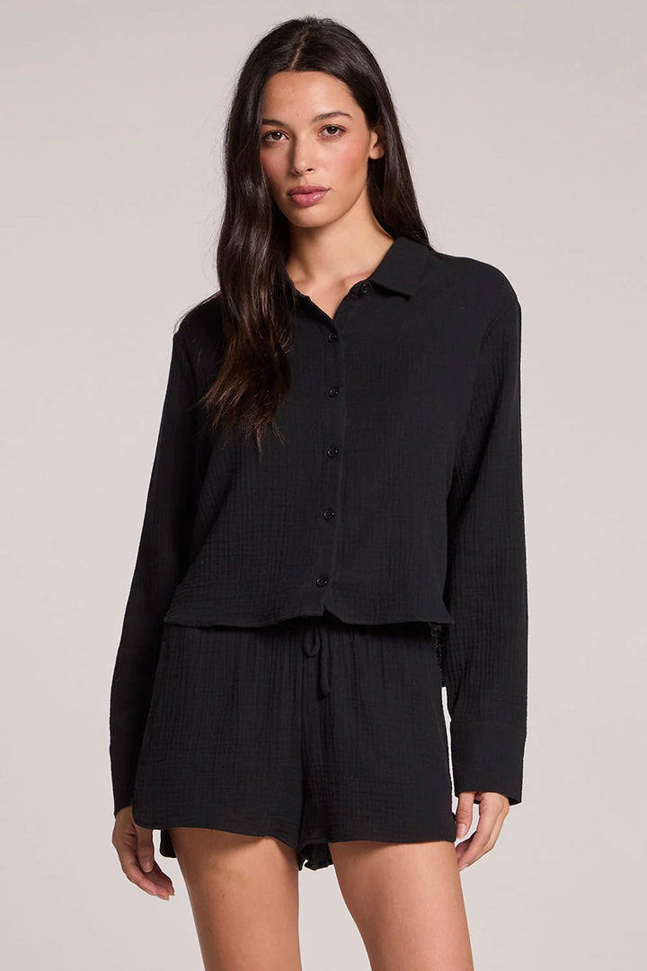 Gauze Crop Button Down