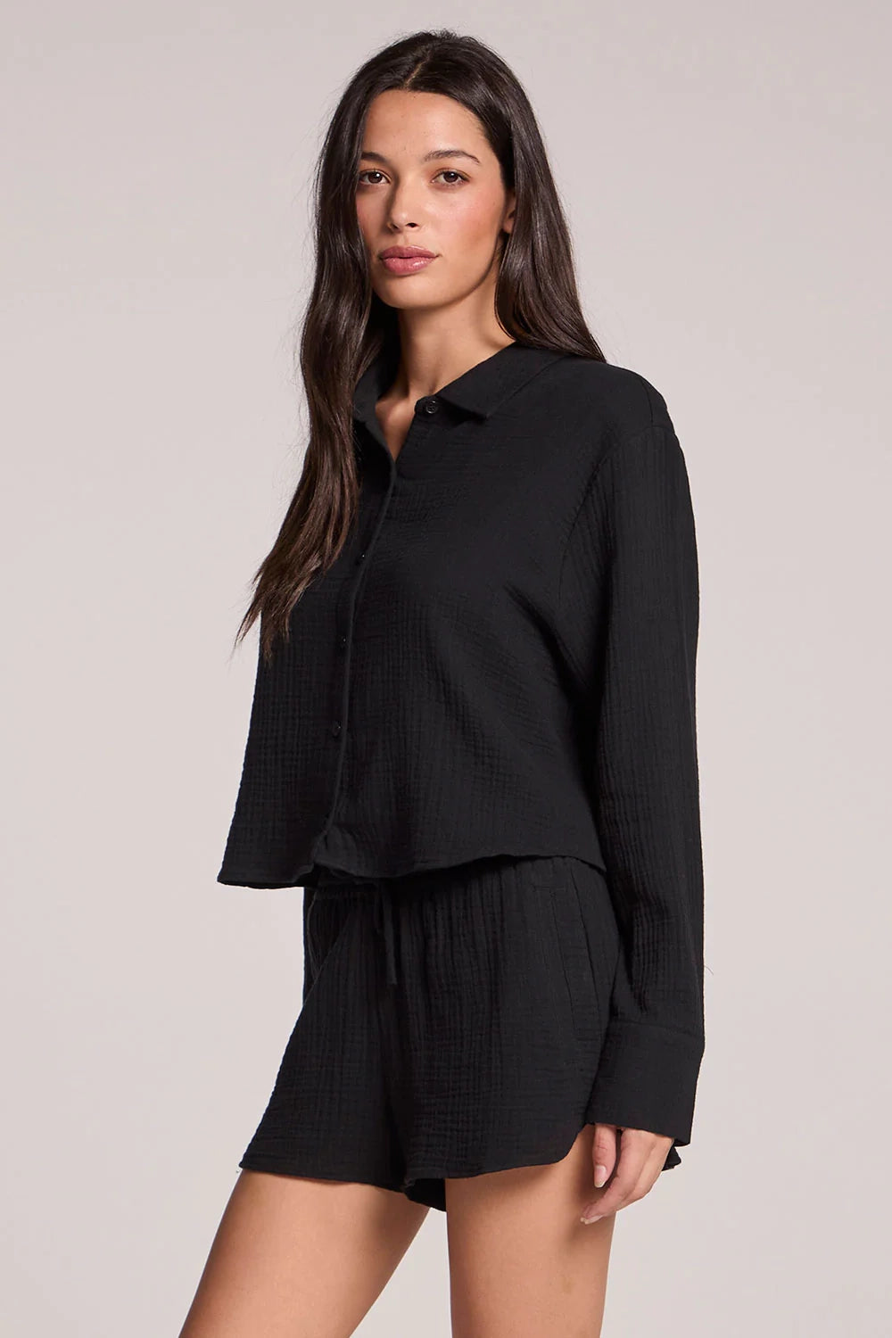 Gauze Crop Button Down