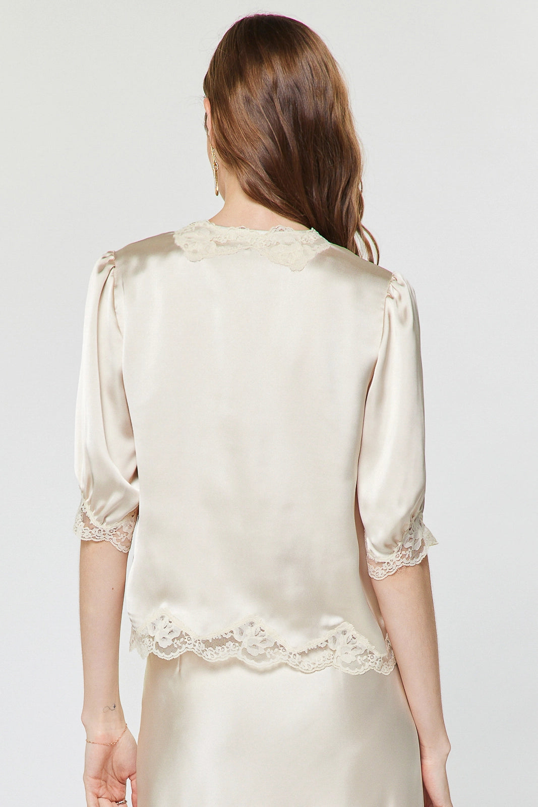 Button Front Lace Trim Top