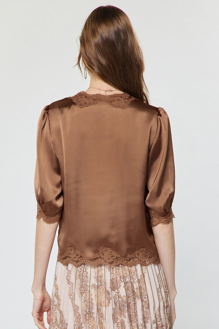 Button Front Lace Trim Top