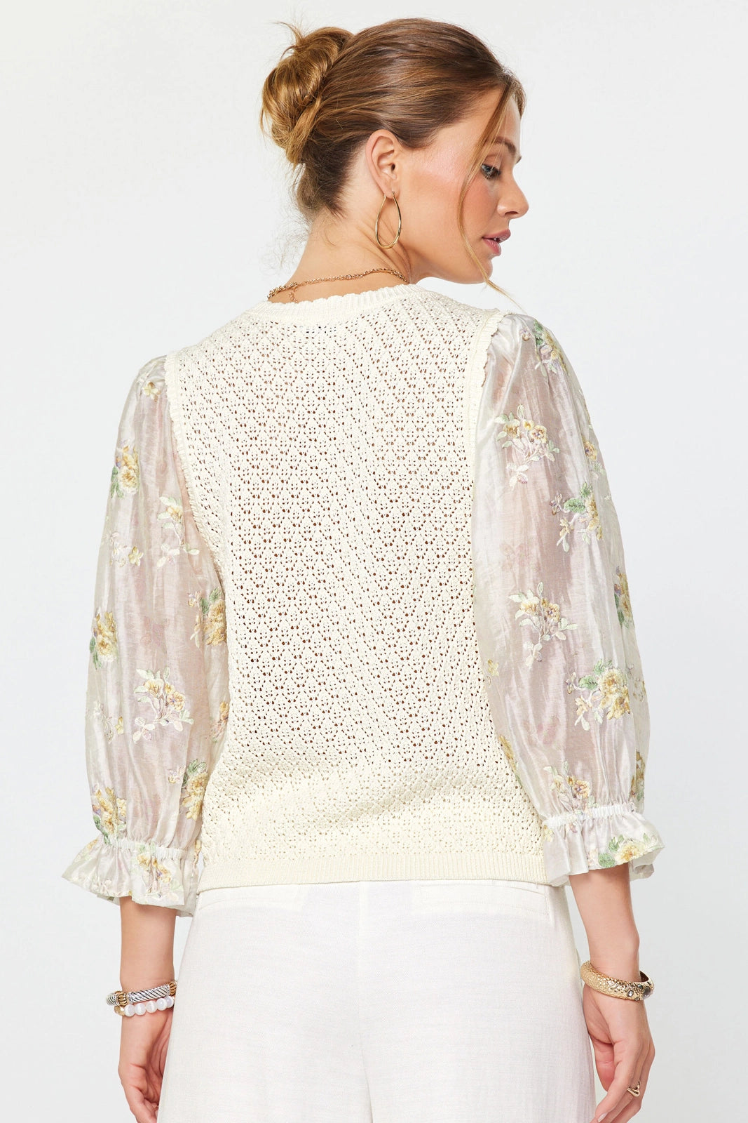 Embroidered Sleeve Knit Top