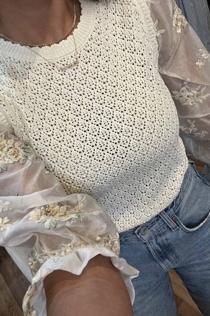 Embroidered Sleeve Knit Top