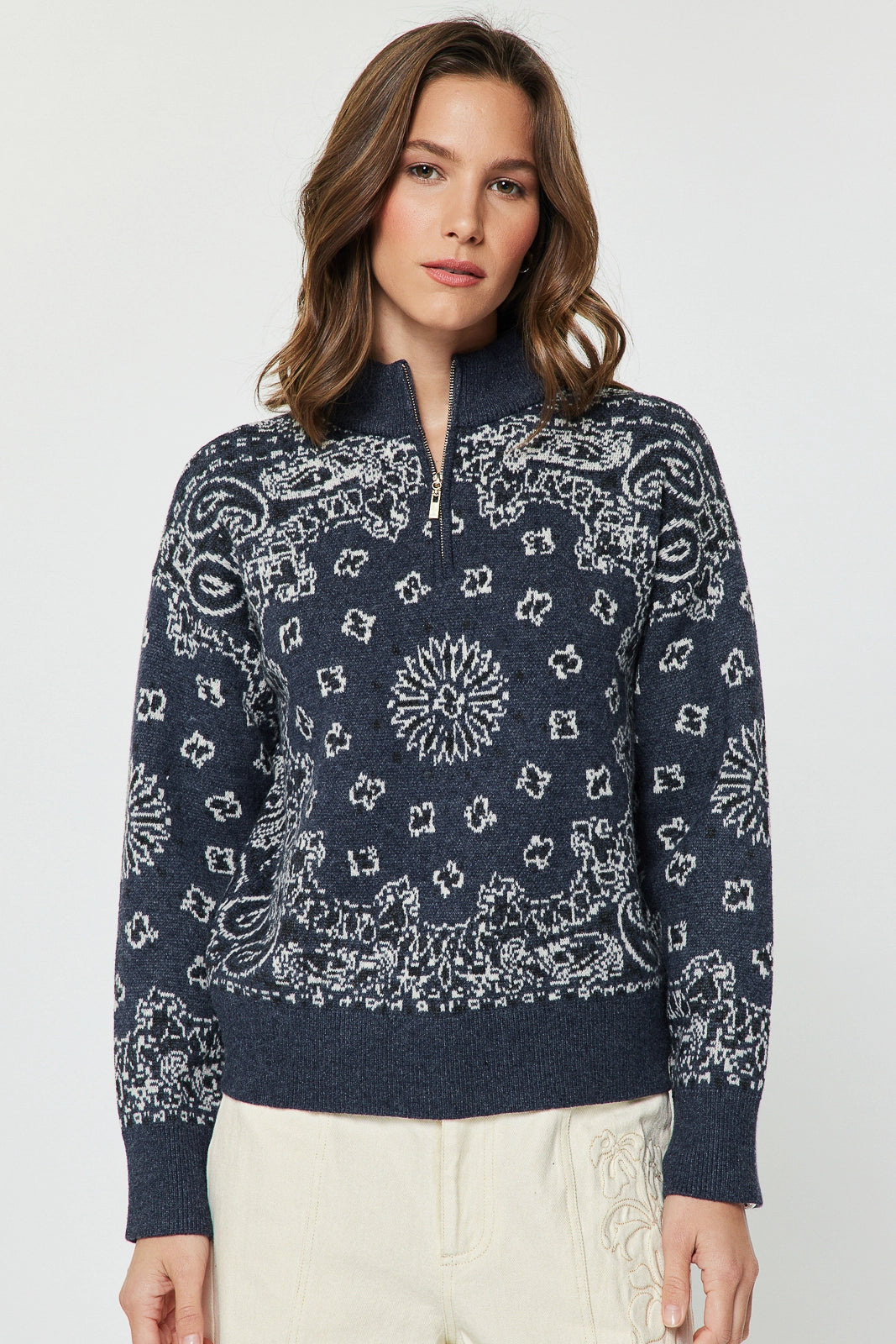 Jaquard 1/4 Zip Sweater