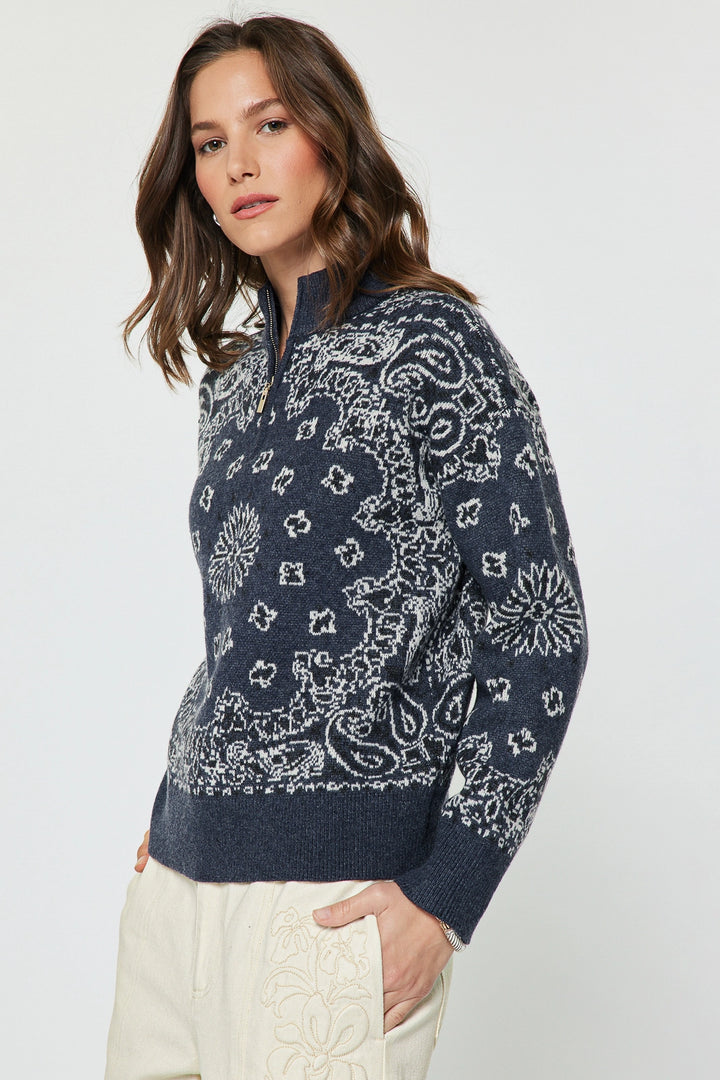 Jaquard 1/4 Zip Sweater
