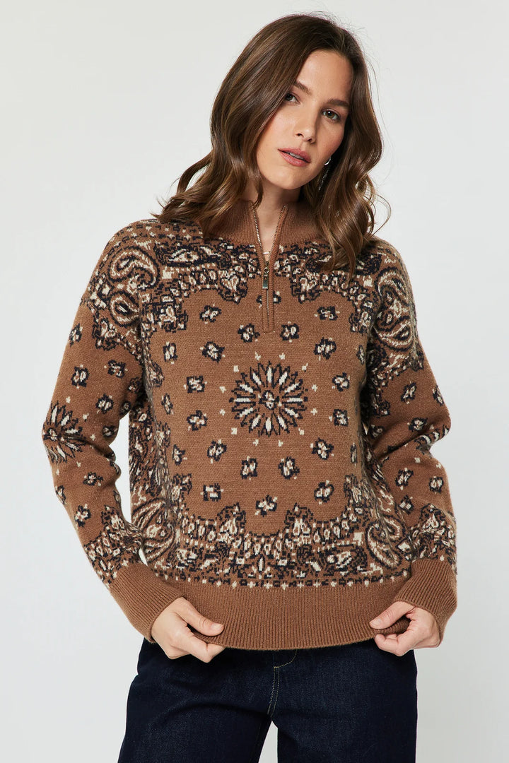 Jaquard 1/4 Zip Sweater