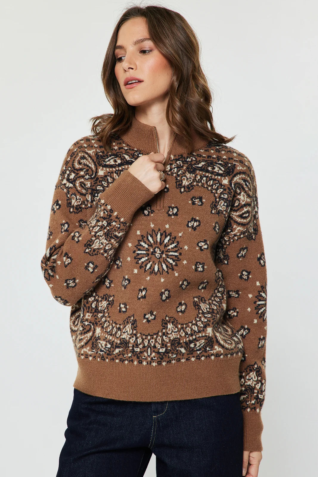 Jaquard 1/4 Zip Sweater
