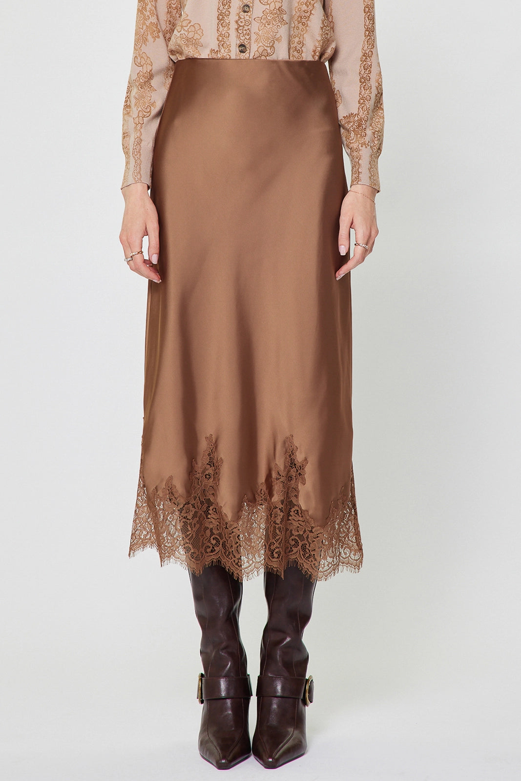 Lace Hem Midi Skirt