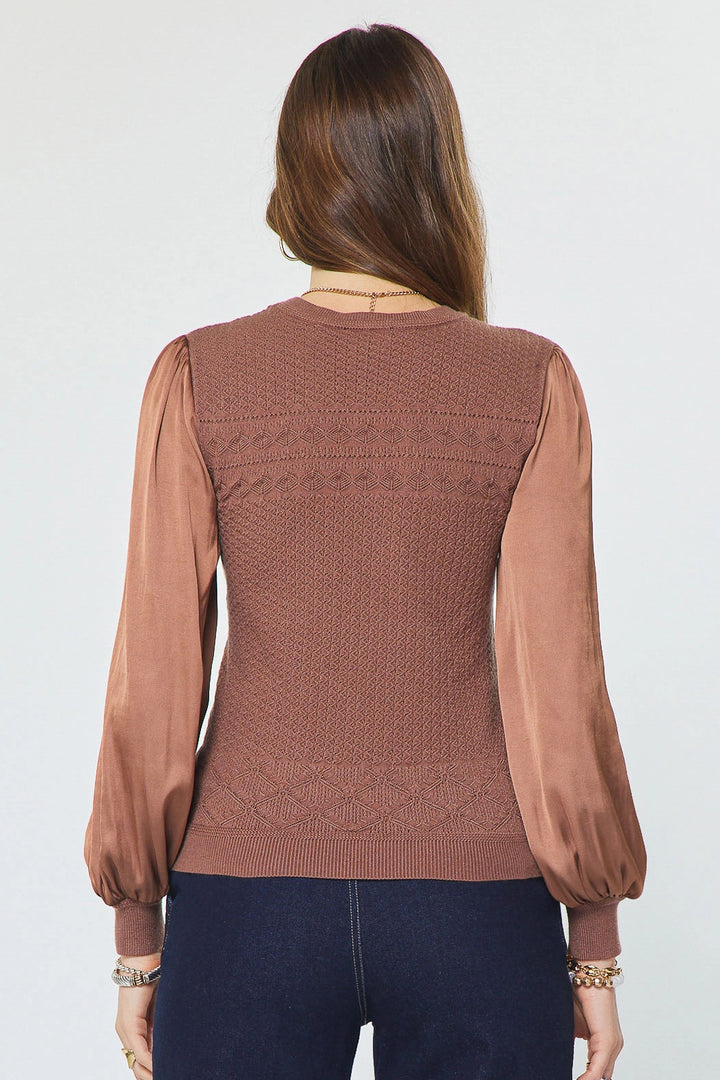 Knit Sweater w Woven Sleeves