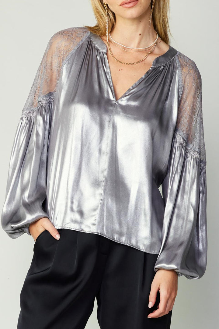Metallic Lace Sleeve Top