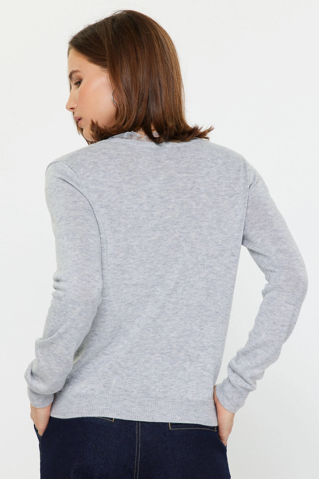 Lace Trim V Neck Sweater