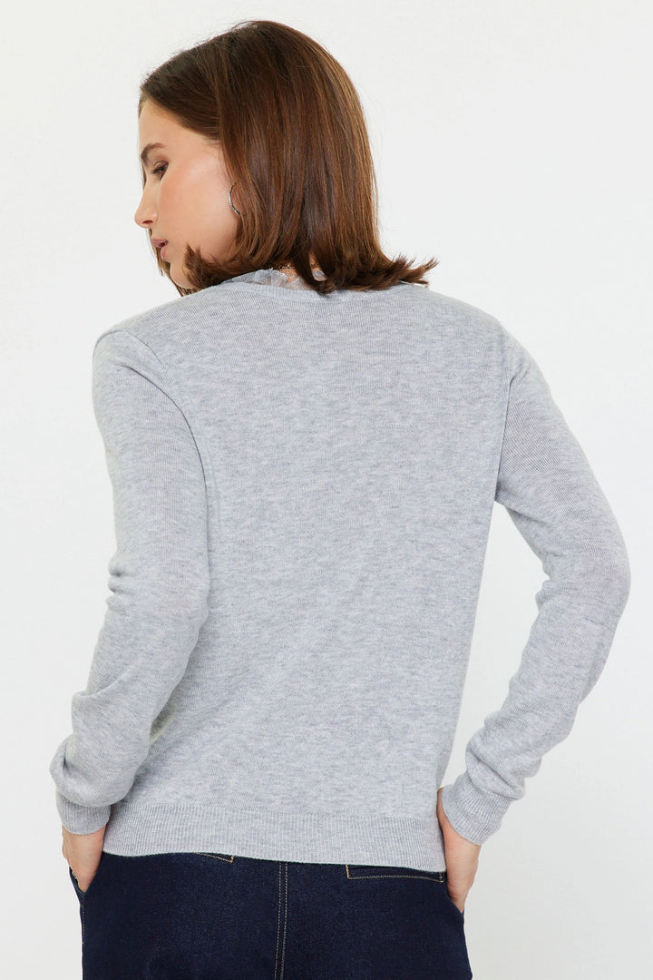 Lace Trim V Neck Sweater