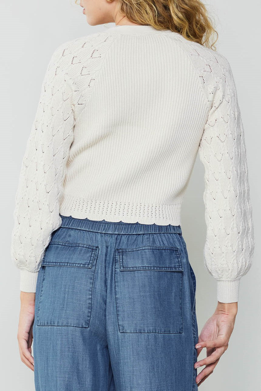 V Neck Pointelle Sleeve Cardigan Clothesline Clothing Co.