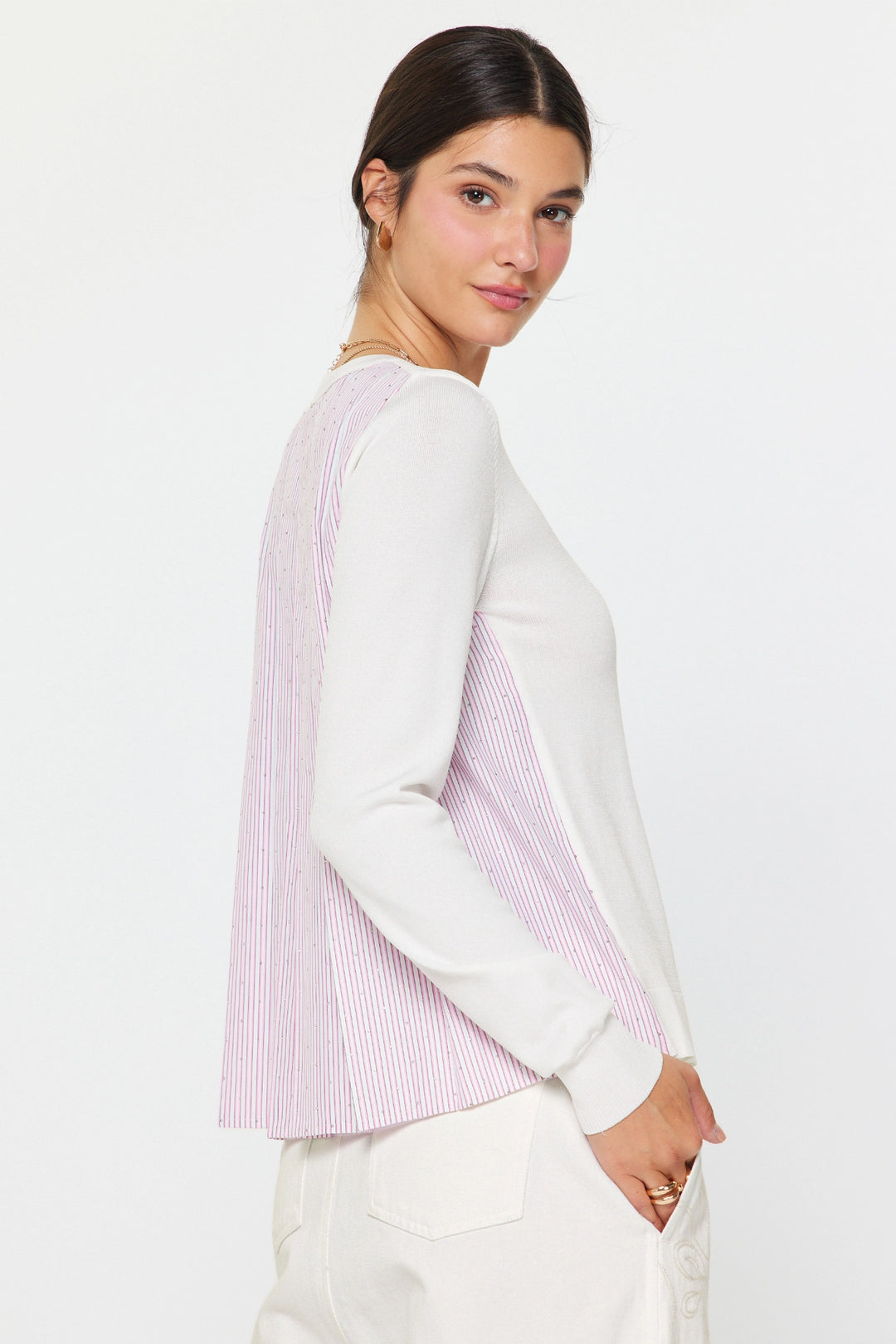 Woven Stripe Back Sweater