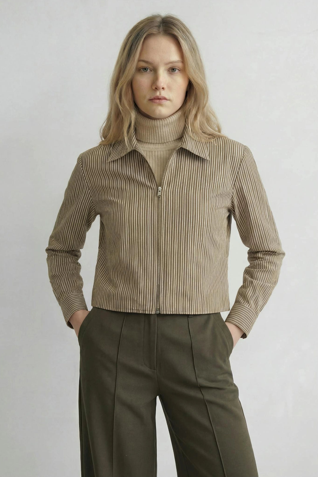 Zipper Crop Woven Shirt