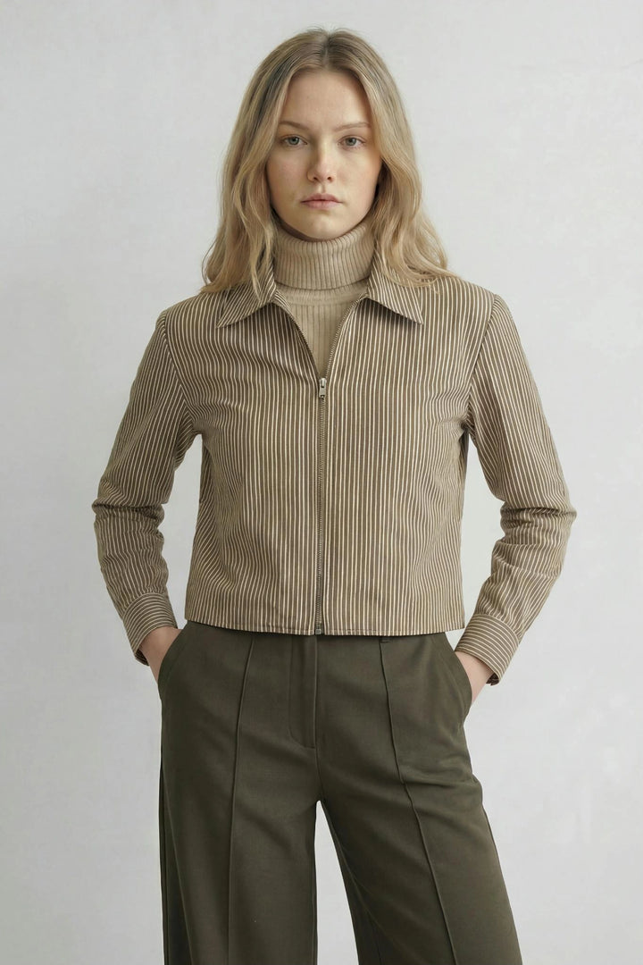 Zipper Crop Woven Shirt