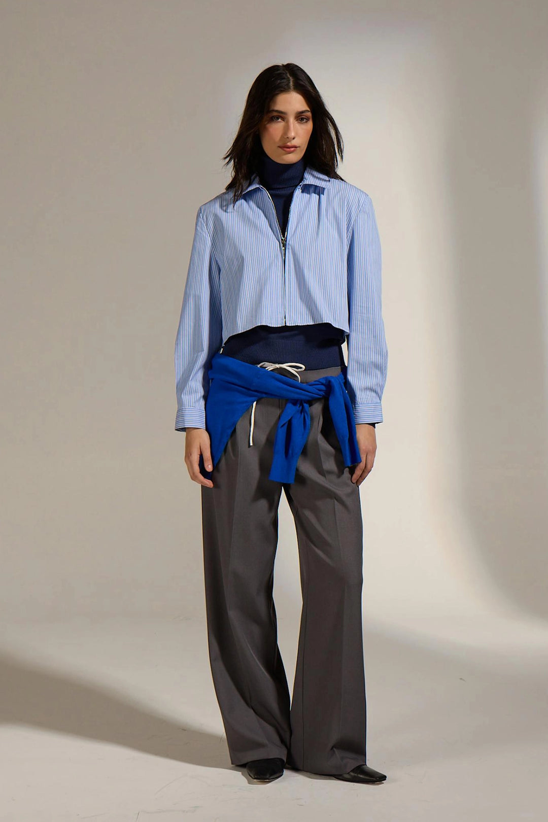 Zipper Crop Woven Shirt