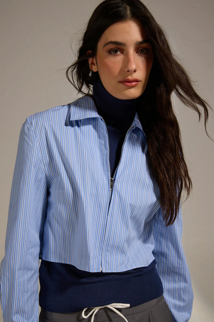 Zipper Crop Woven Shirt