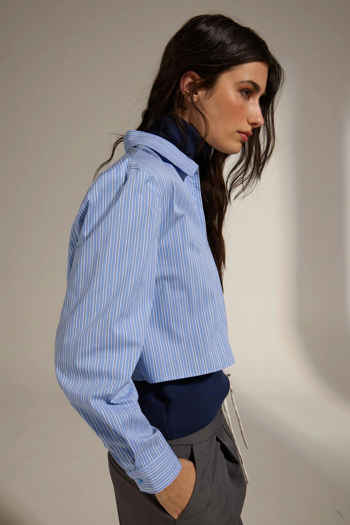 Zipper Crop Woven Shirt