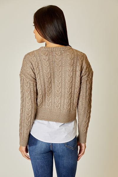 Cable Sweater With Attached Shirt