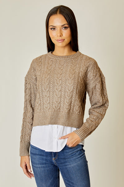Cable Sweater With Attached Shirt