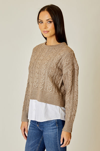Cable Sweater With Attached Shirt