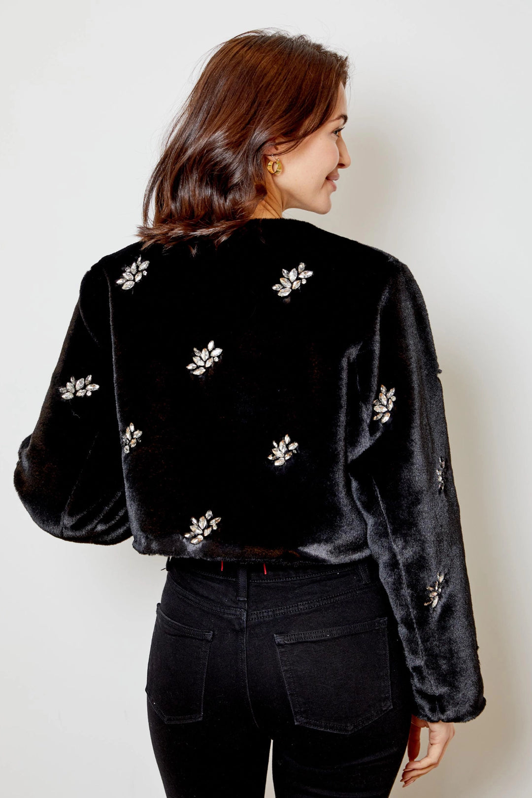 Monique Rhinestone Faux Fur Jacket