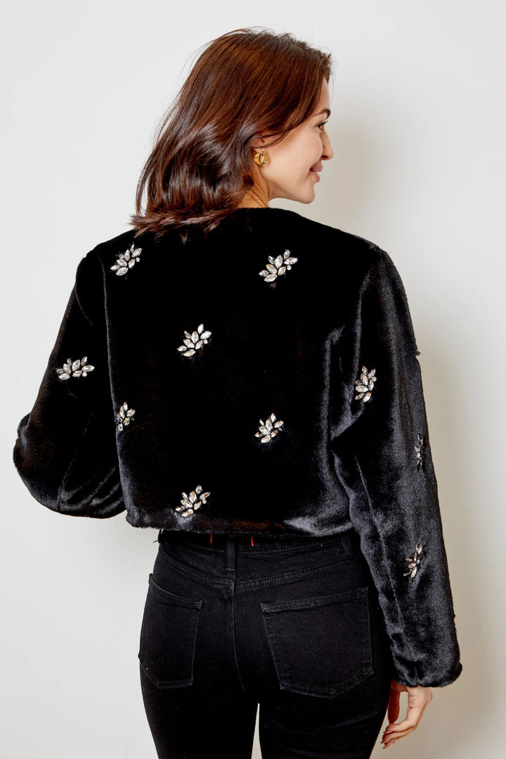 Monique Rhinestone Faux Fur Jacket
