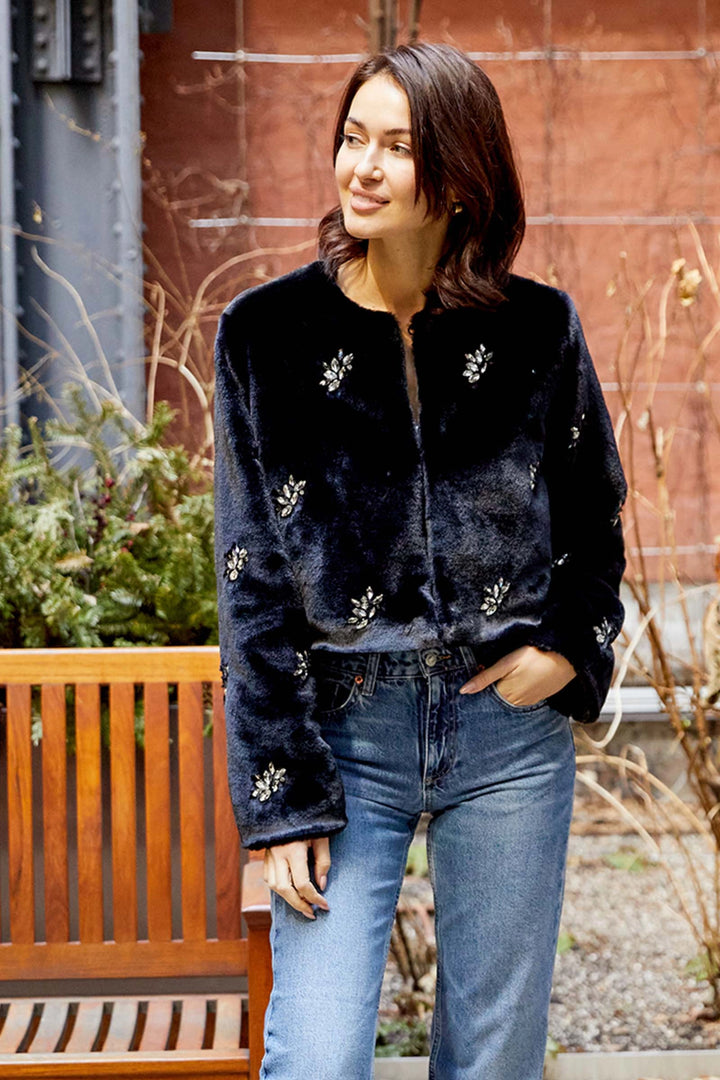 Monique Rhinestone Faux Fur Jacket