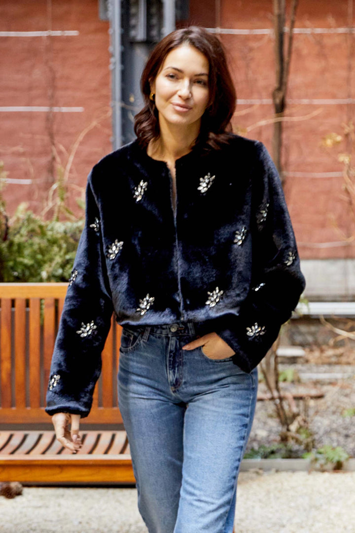 Monique Rhinestone Faux Fur Jacket