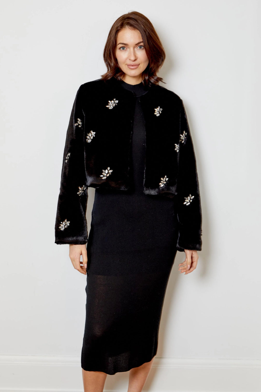 Monique Rhinestone Faux Fur Jacket