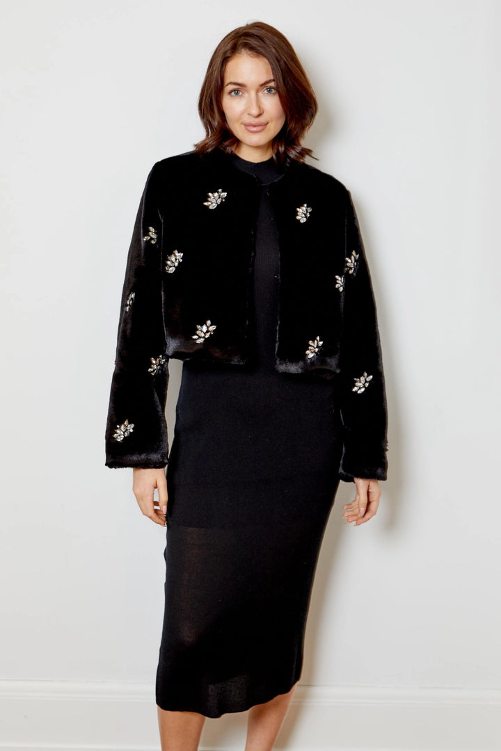 Monique Rhinestone Faux Fur Jacket