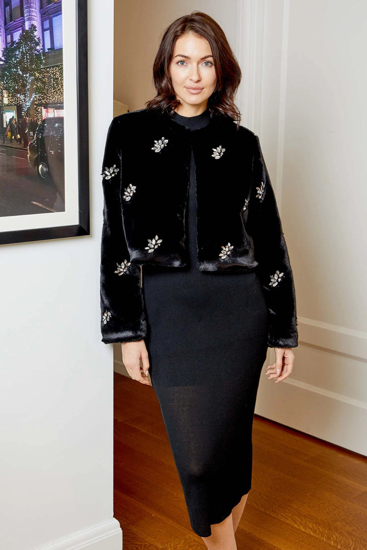 Monique Rhinestone Faux Fur Jacket