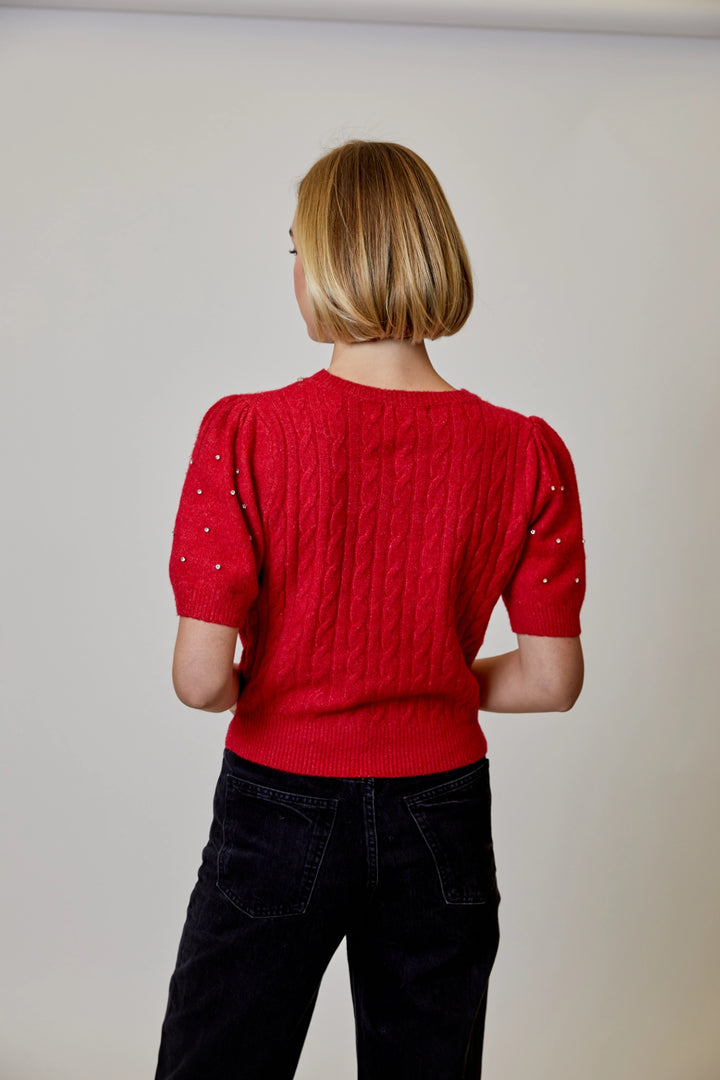 Rhinestone Short Sleeve Sweater