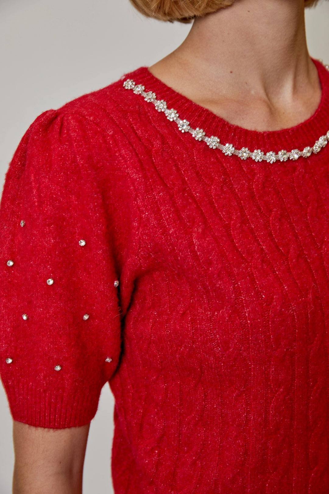 Rhinestone Short Sleeve Sweater
