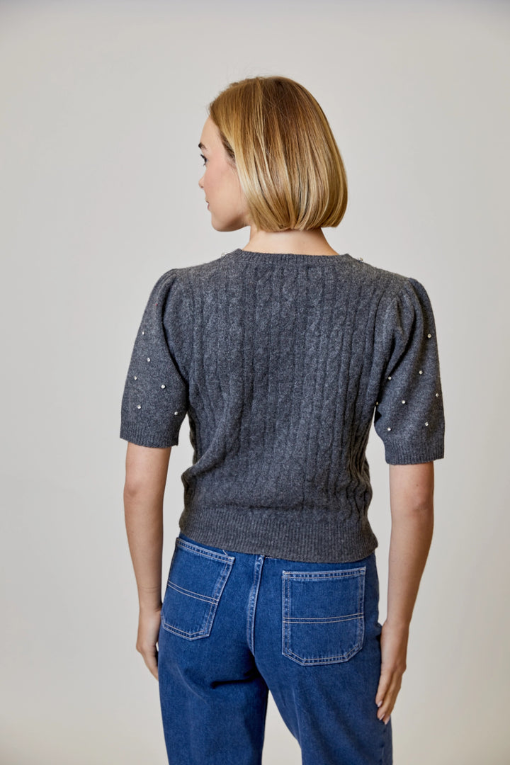 Rhinestone Short Sleeve Sweater